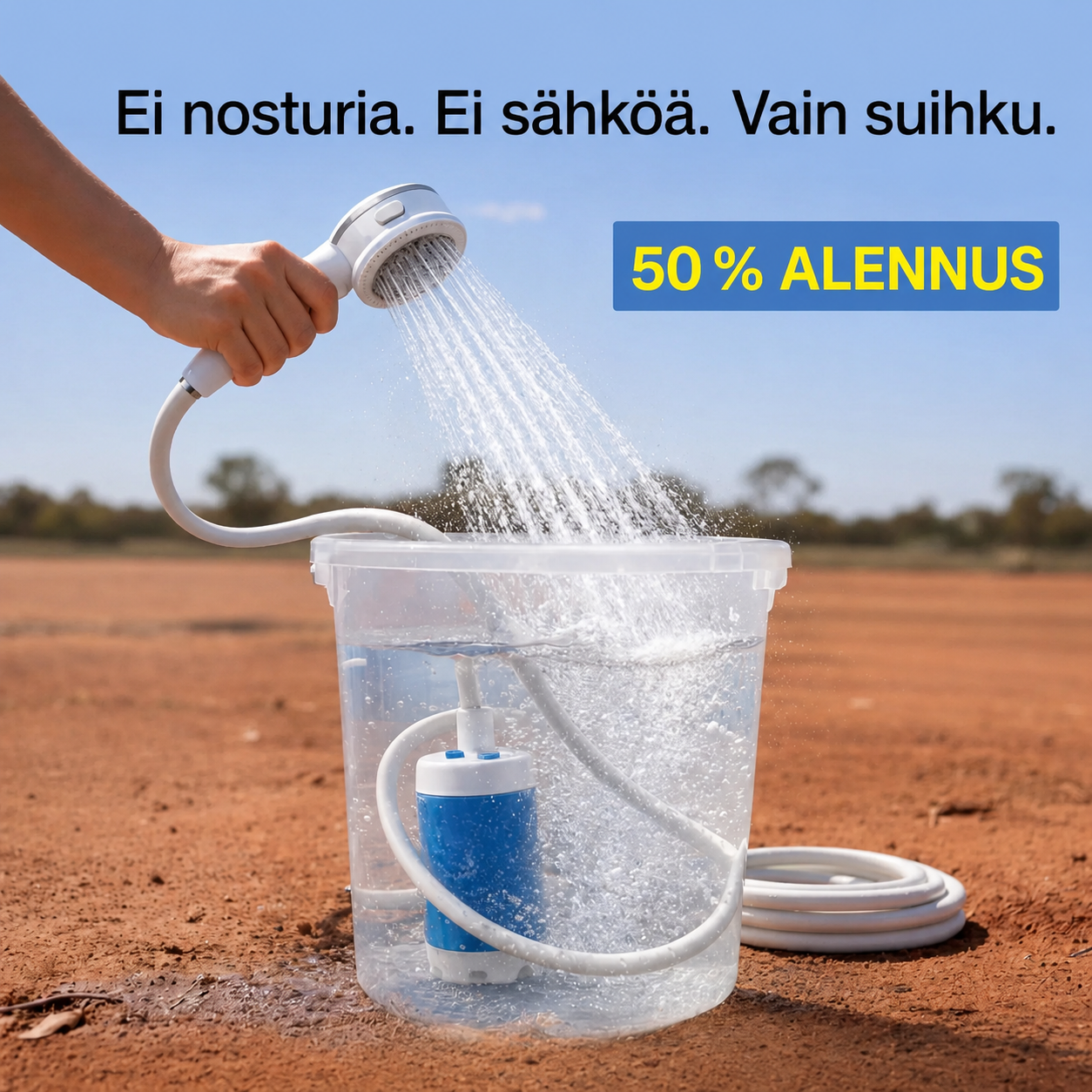 Kannettava vesipumppu: Sarja letkulla ja suuttimella